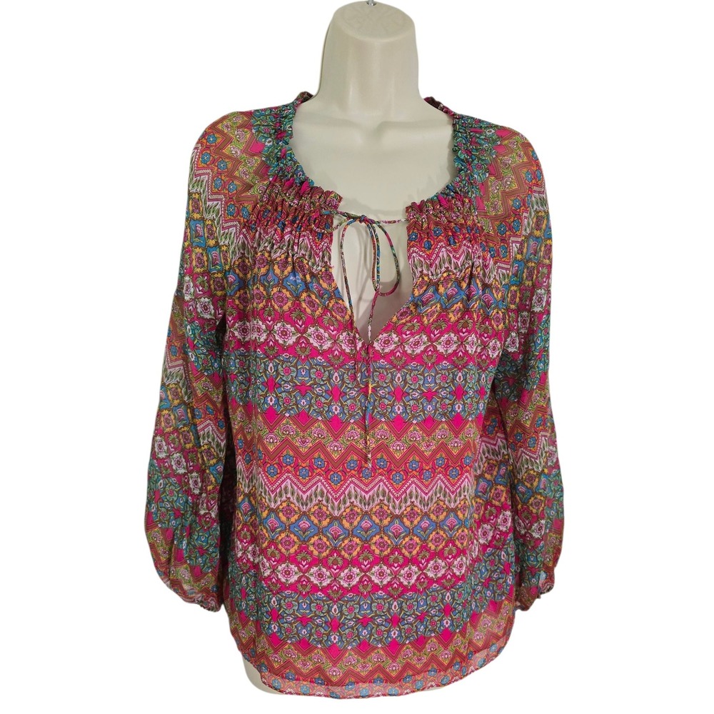 Diane von Furstenberg DVF Silk Blouse Top‎ Pink Multicolor Print Size 6